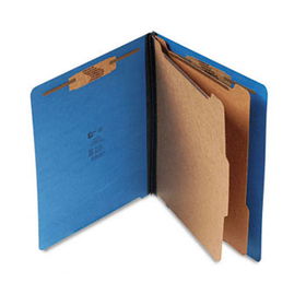 Pressboard End Tab Classification Folder, Letter, Six-Section, Cobalt Bluepaper 