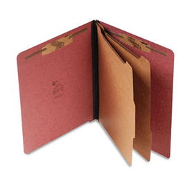 Pressboard End Tab Classification Folder, Letter, Six-Section, Red