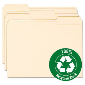 100% Recycled File Folders, 1/3 Cut, One-Ply Top Tab, Letter, Manila, 100/Box