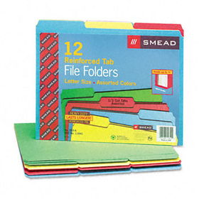 File Folders, 1/3 Cut, Reinforced Top Tabs, Letter, Assorted, 12/Packsmead 