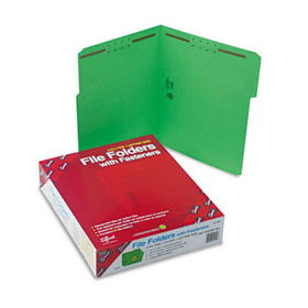 Folders, Two Fasteners, 1/3 Cut Assorted Top Tab, Letter, Green, 50/Boxsmead 
