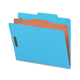 Pressboard Classification Folders, Letter, Four-Section, Blue, 10/Box
