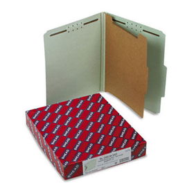 Pressboard Classification Folders, Letter, Four-Section, Gray-Green, 10/Box