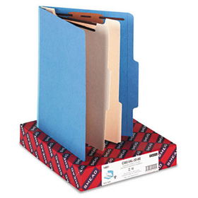 Top Tab Classification Folders, Two Dividers, Six-Sections, Blue, 10/Box