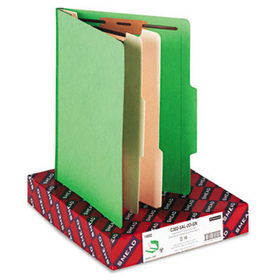 Top Tab Classification Folders, Two Dividers, Six-Section, Green, 10/Box