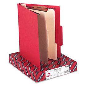Top Tab Classification Folders, Two Dividers, Six-Section, Red, 10/Box