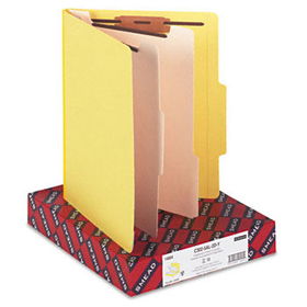 Top Tab Classification Folders, Two Dividers, Six-Section, Yellow, 10/Box
