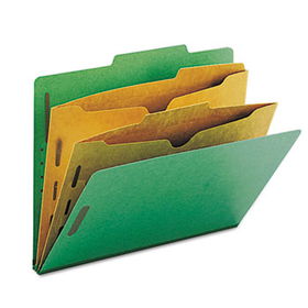 Pressboard Folders with Two Pocket Dividers, Letter, Six-Section, Green, 10/Box