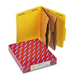 Pressboard Folders with Two Pocket Dividers, Letter, Six-Section, Yellow, 10/Box