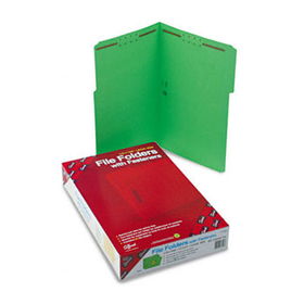 Folders, Two Fasteners, 1/3 Cut Assorted Top Tab, Legal, Green, 50/Box