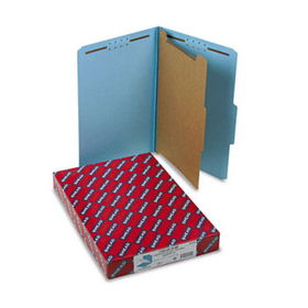 Pressboard Classification Folders, Legal, Four-Section, Blue, 10/Box