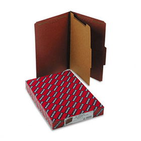 Pressboard Classification Folders, Self Tab, Legal, Four-Section, Red, 10/Box