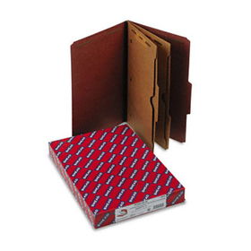 Pressboard Folders with Two Pocket Dividers, Legal, Six-Section, Red, 10/Box