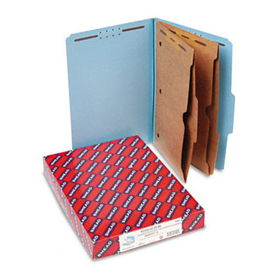 Pressboard Folders with Two Pocket Dividers, Legal, Six-Section, Blue, 10/Box