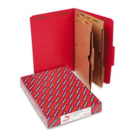 Pressboard Folders, Two Pocket Dividers, Legal, Six-Section, Bright Red, 10/Box