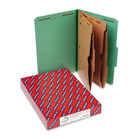 Pressboard Folders with Two Pocket Dividers, Legal, Six-Section, Green, 10/Box