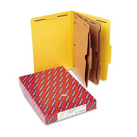Pressboard Folders with Two Pocket Dividers, Legal, Six-Section, Yellow, 10/Box