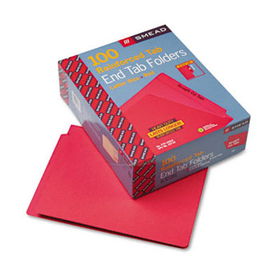 Colored File Folders, Straight Cut, Reinforced End Tab, Letter, Red, 100/Boxsmead 