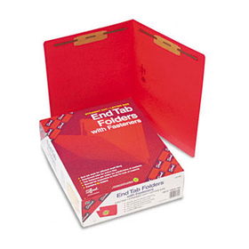 Two-Inch Capacity Fastener Folders, Straight Tab, Letter, Red, 50/Box