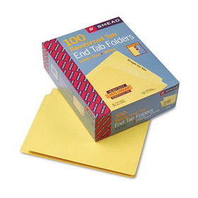 Colored File Folders, Straight Cut, Reinforced End Tab, Letter, Yellow, 100/Boxsmead 