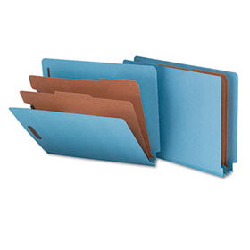 Pressboard End Tab Classification Folders, Letter, Six-Section, Blue, 10/Box