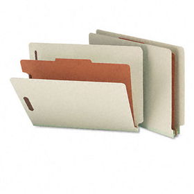 Pressboard End Tab Classification Folder, Letter, 4-Section, Gray-Green, 10/Box