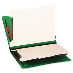 Colored End Tab Classification Folders, Letter, Six-Section, Green, 10/Box