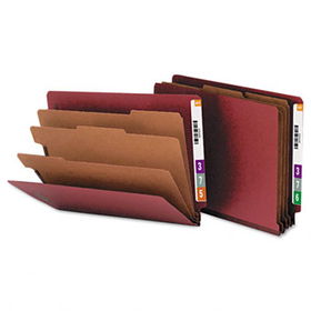 Pressboard End Tab Classification Folders, Letter, Eight-Section, Red, 10/Box
