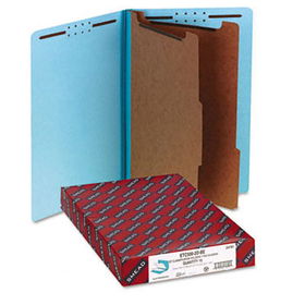Pressboard End Tab Classification Folders, Legal, Six-Section, Blue, 10/Box