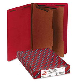 Pressboard End Tab Folders, Legal, Six-Section, Bright Red, 10/Boxsmead 
