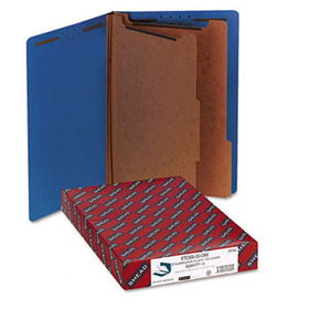 Pressboard End Tab Classification Folders, Legal, Six-Section, Dark Blue, 10/Box