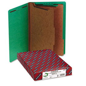 Pressboard End Tab Classification Folders, Legal, Six-Section, Green, 10/Box