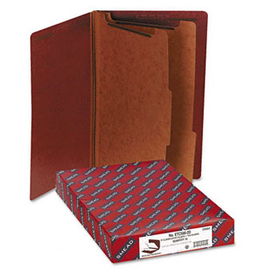 Pressboard End Tab Classification Folders, Legal, Six-Section, Red, 10/Box