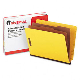 Pressboard End Tab Classification Folders, Letter, Six-Section, Yellow, 10/Box