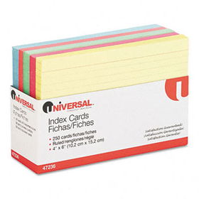 Index Cards, 4 x 6, Blue/Salmon/Green/Cherry/Canary, 100/Packuniversal 