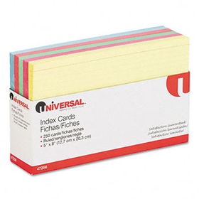 Index Cards, 5 x 8, Blue/Salmon/Green/Cherry/Canary, 100/Pack