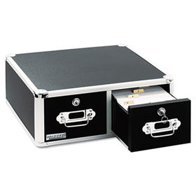 Vaultz Locking 6 x 4 Two-Drawer Index Card Box, 3000-Card Capacity, Black