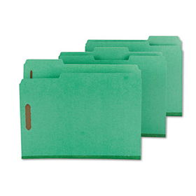 Colored Pressboard Fastener Folders, Letter, 1/3 Cut, Green, 25/Box