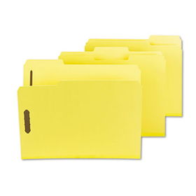 Colored Pressboard Fastener Folders, Letter, 1/3 Cut, Yellow, 25/Box