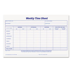 Weekly Time Sheets, 5 1/2 x 8 1/2, 100/Pad, 2/Packtops 