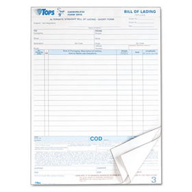Bill of Lading,16-Line, 8-1/2 x 11, Three-Part Carbonless, 50 Forms