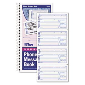 Spiralbound Message Book, 2 3/4 x 5, Two-Part Carbonless, 200/Booktops 