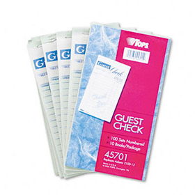 TOPS 45701 - Restaurant Guest Check Pad, 3-38 x 5-1/2, 100-Sheet Pad, 10 Pads per Pack