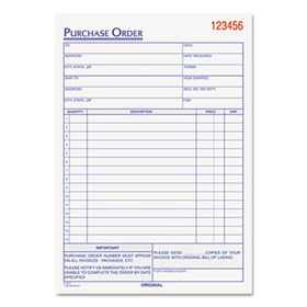 Purchase Order Book, 5-9/16 x 7 15/16, Three-Part Carbonless, 50 Sets/Booktops 