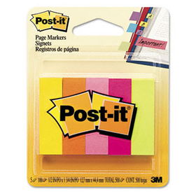 Page Markers, Five Neon Colors, 5 Pads of 100 Strips/Each, 500/Packpost 