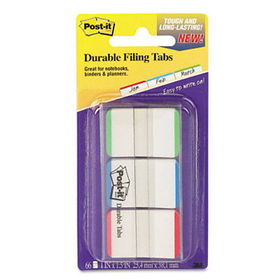 Durable File Tabs, 1 x 1 1/2, Striped, Blue/Green/Red, 66/Packpost 
