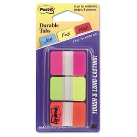 Durable File Tabs, 1 x 1 1/2, Assorted Fluorescent Colors, 66/Packpost 