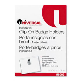 Clip-On Clear Badge Holders w/Inserts, Top Load, 2 1/4 x 3 1/2, White, 50/Box