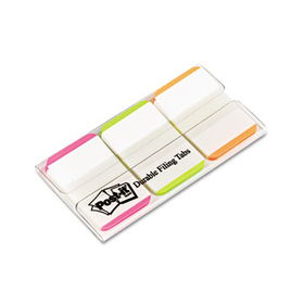 Durable File Tabs, 1 x 1 1/2, Striped, Assorted Fluorescent Colors, 66/Packpost 