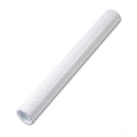 Fiberboard Mailing Tube, Recessed End Plugs, 18 x 2, White, 25/Cartonquality 